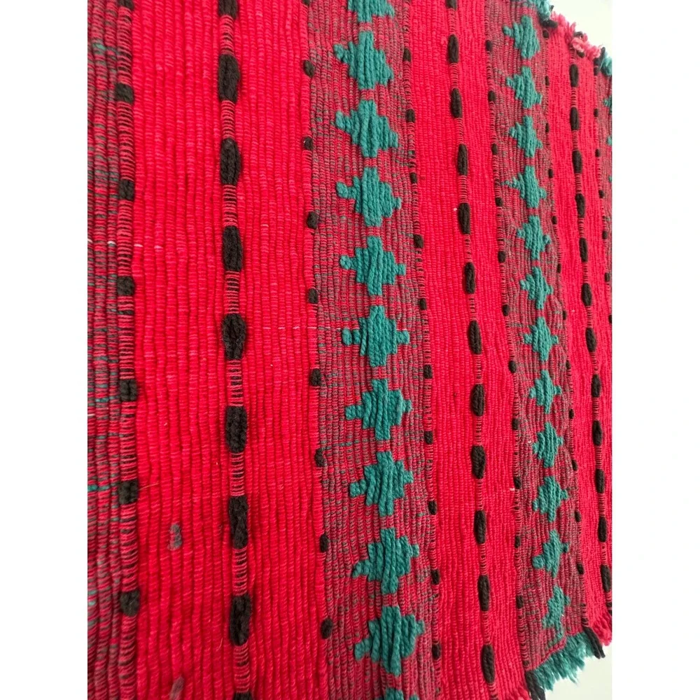 Set of 4 Handwoven Southwestern Placemats Red Green Geometric Fringed Table Mats